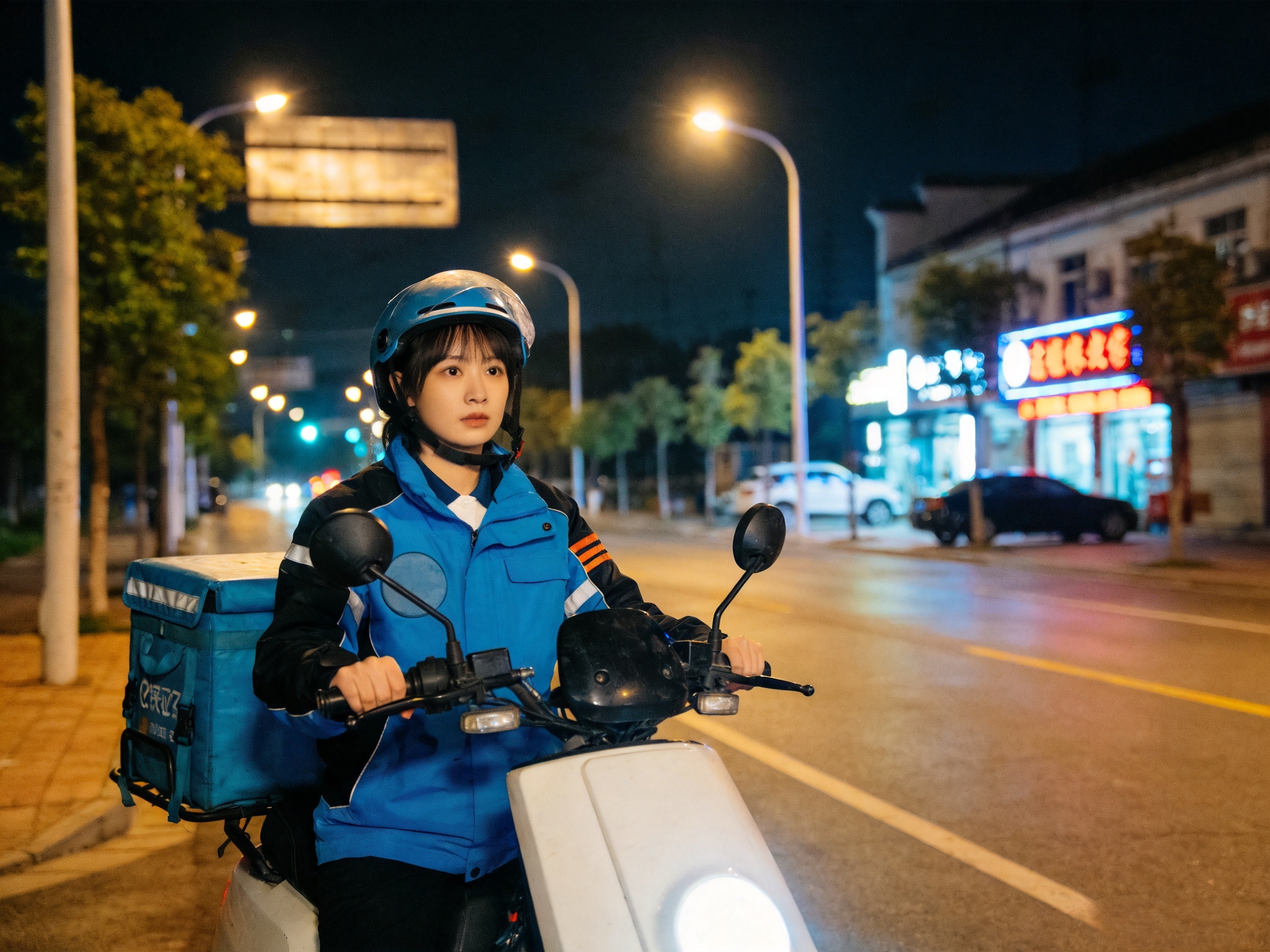 《复仇公主·打工版》官方剧照：夜色中的配送街头